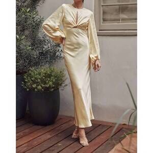 NEW FORE COLLECTION open back satin maxi dress in sunlit yellow